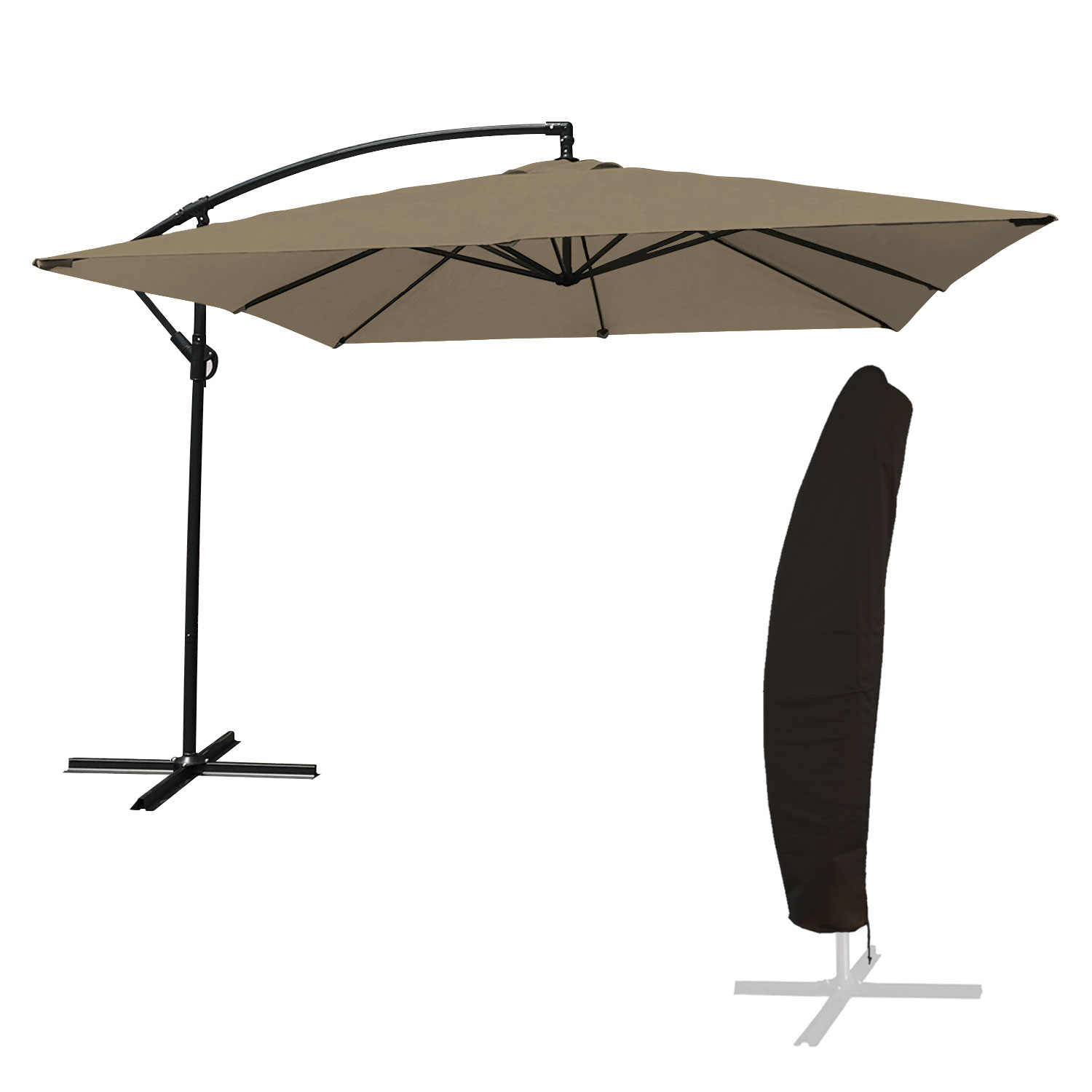 Parasol déporté MOLOKAI carré 2,7x2,7m taupe + housse