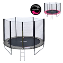 Pack Premium Trampoline 245cm réversible rose / gris CANBERRA + filet, échelle, bâche et kit d'ancrage