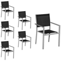 Set van 6 grijze aluminium stoelen - zwart textilene