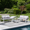 Modularer Gartensalon IBIZA aus grauem Stoff mit 4 Sitzen - Weißaluminium