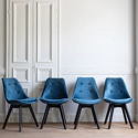 Set van 4 blauwe NORA fluwelen stoelen met kussen