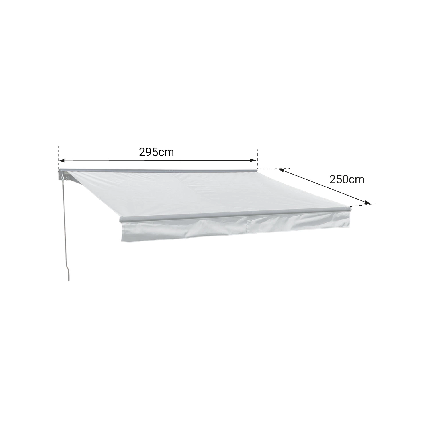 Toldo SAULE 2,95 × 2,5m com semi-canópia - Tecido listrado branco/cinzento e estrutura branca