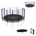 Pack Premium Trampoline 370cm réversible gris / rose PERTH + filet, échelle, bâche et kit d'ancrage