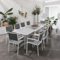 Gartenmöbel LAMPEDUSA ausziehbar aus grauem Textilene 10 Sitzplätze - Weißaluminium