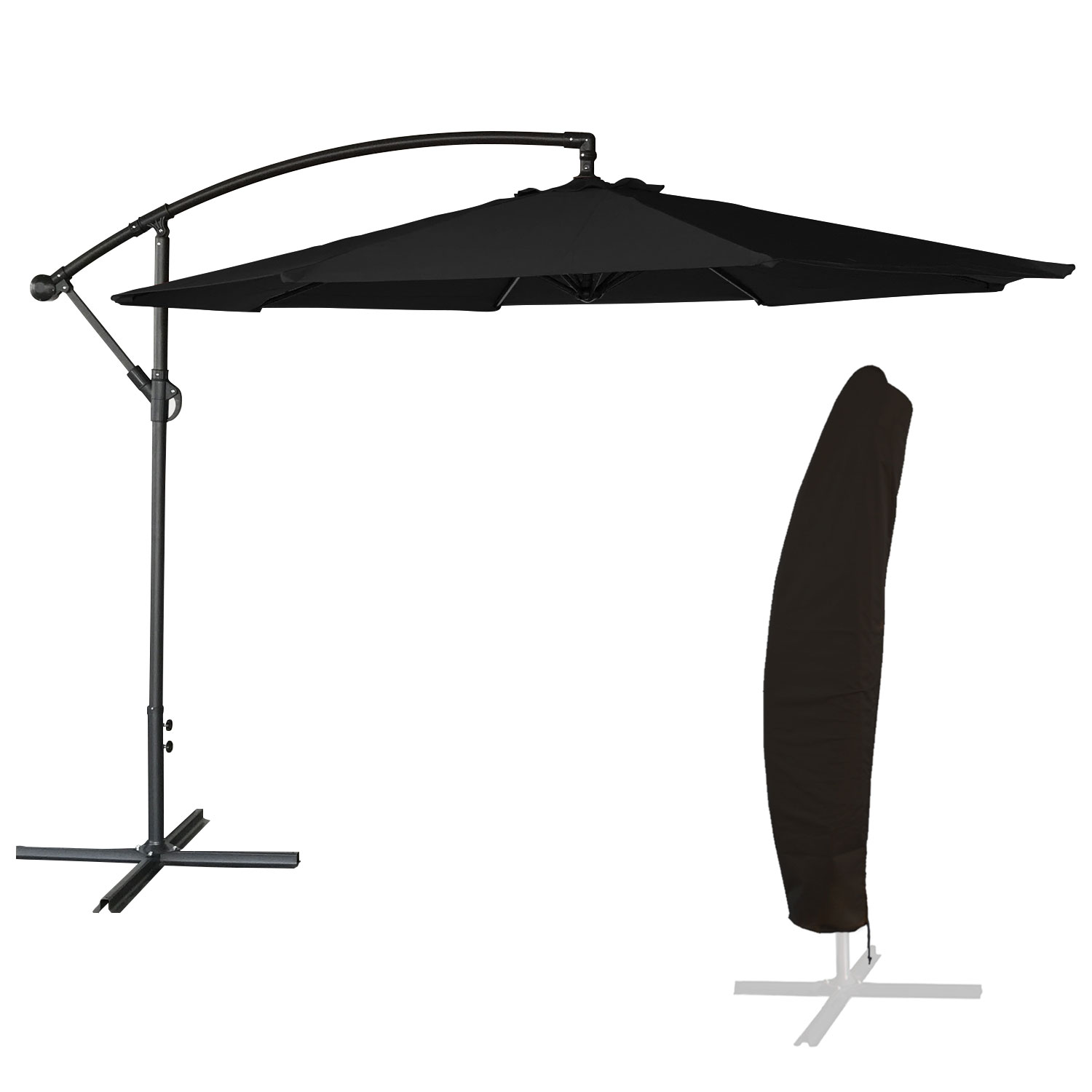 OAHU ombrellone rotondo diametro 3,50m nero + copertura