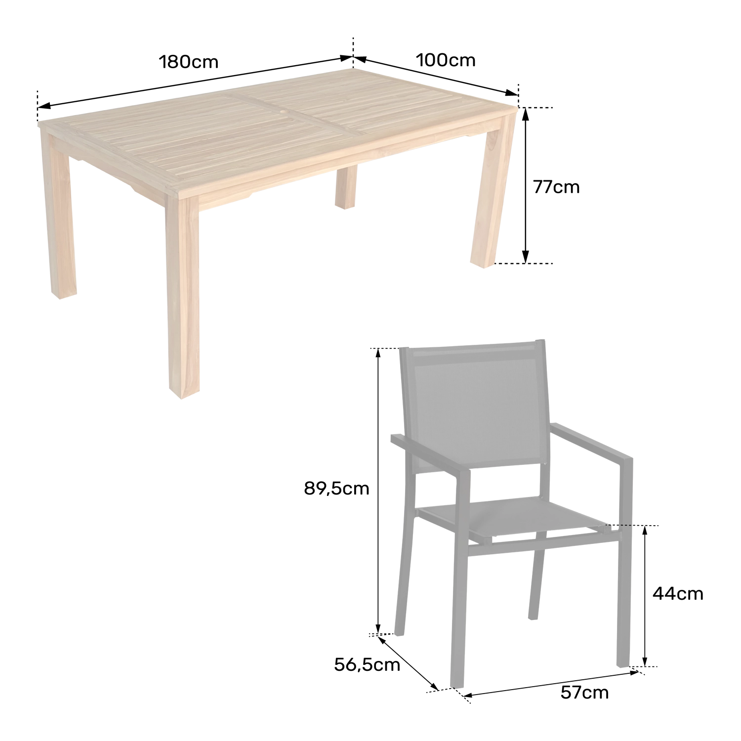 Conjunto de muebles de jardín de teca JAVA con sillas de aluminio verde salvia - 8 plazas