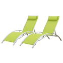 Set van 2 GALAPAGOS groene textilene ligstoelen - wit aluminium