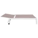 Set bain de soleil et table d'appoint en textilène taupe - aluminium blanc