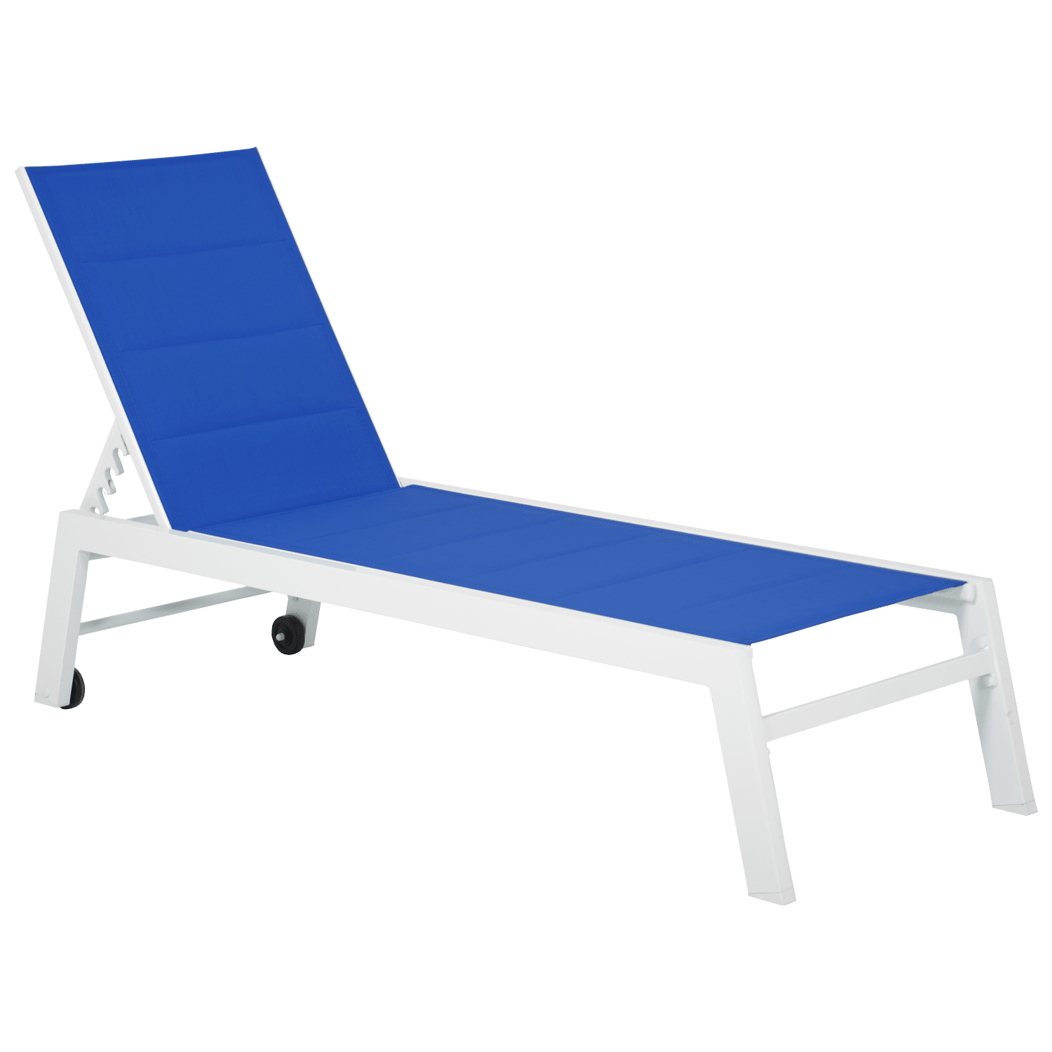 BARBADOS ligstoel en bijzettafel set in blauw textilene - wit aluminium