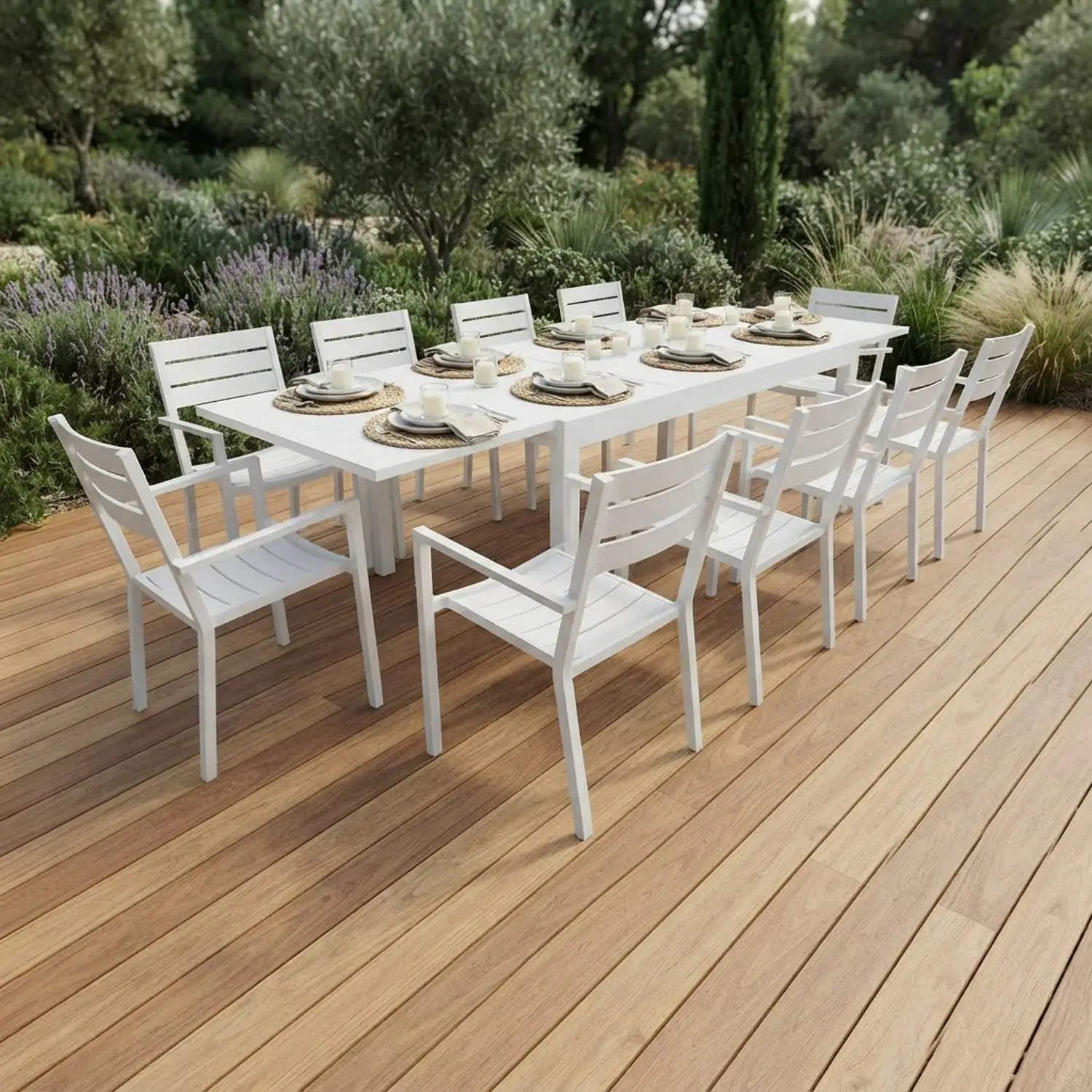 Conjunto de móveis de jardim de alumínio extensível 180/300 - branco