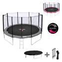 Pack Premium Trampoline 370cm réversible gris / rose PERTH + filet, échelle, bâche et kit d'ancrage