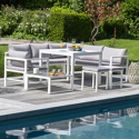 Salon de jardin modulable IBIZA en tissu gris 7 places - aluminium blanc