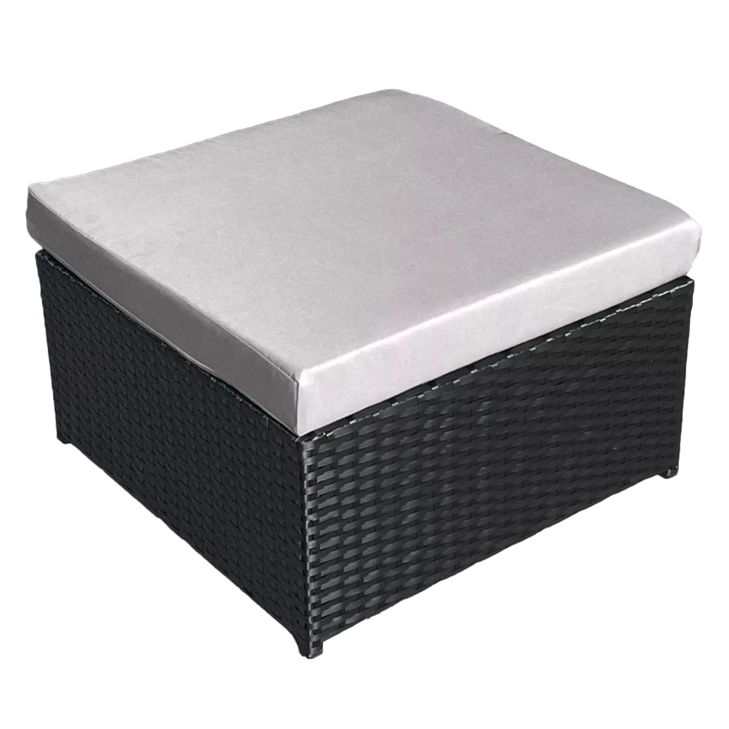 BONIFACIO tuinmeubelset van zwart gevlochten kunststof, 6 zitplaatsen - grijs kussen