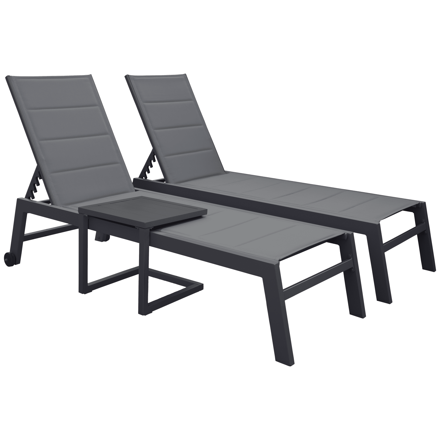 Set di 2 lettini BARBADOS in textilene grigio e tavolino - alluminio grigio antracite