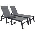 Set di 2 lettini BARBADOS in textilene grigio e tavolino - alluminio grigio antracite