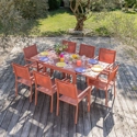 Salon de jardin VENEZIA extensible 90/180 en textilène terracotta 8 places - aluminium terracotta