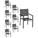 Lot de 8 chaises en aluminium anthracite - textilène gris
