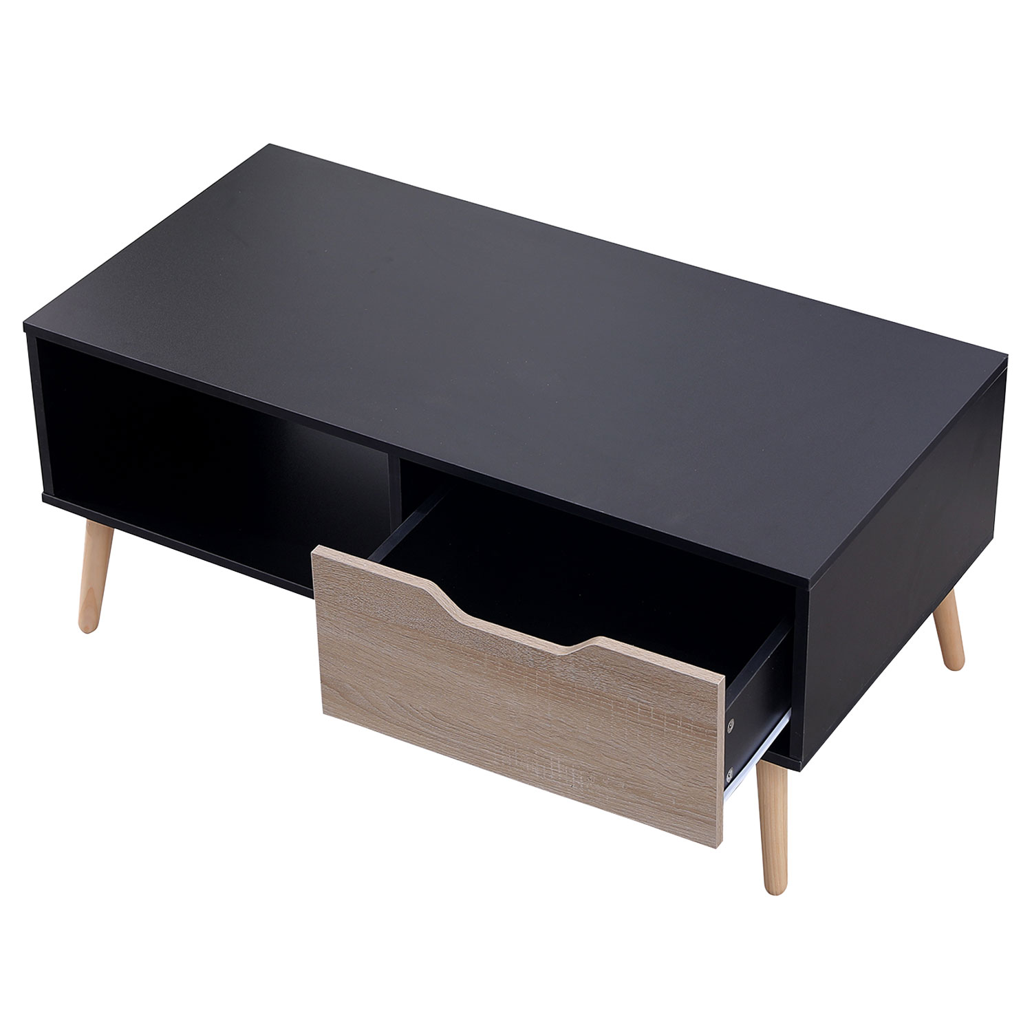 FREJA zwarte salontafel in scandinavische stijl met lade