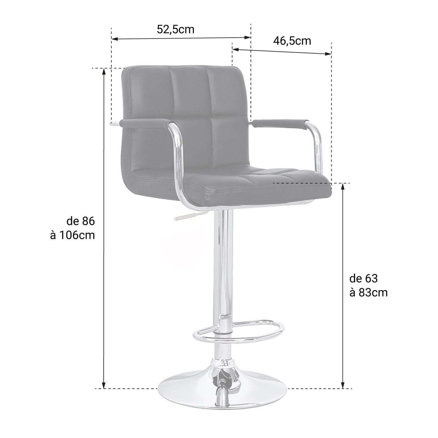 Pack de 2 taburetes de bar blancos con reposabrazos MIKE