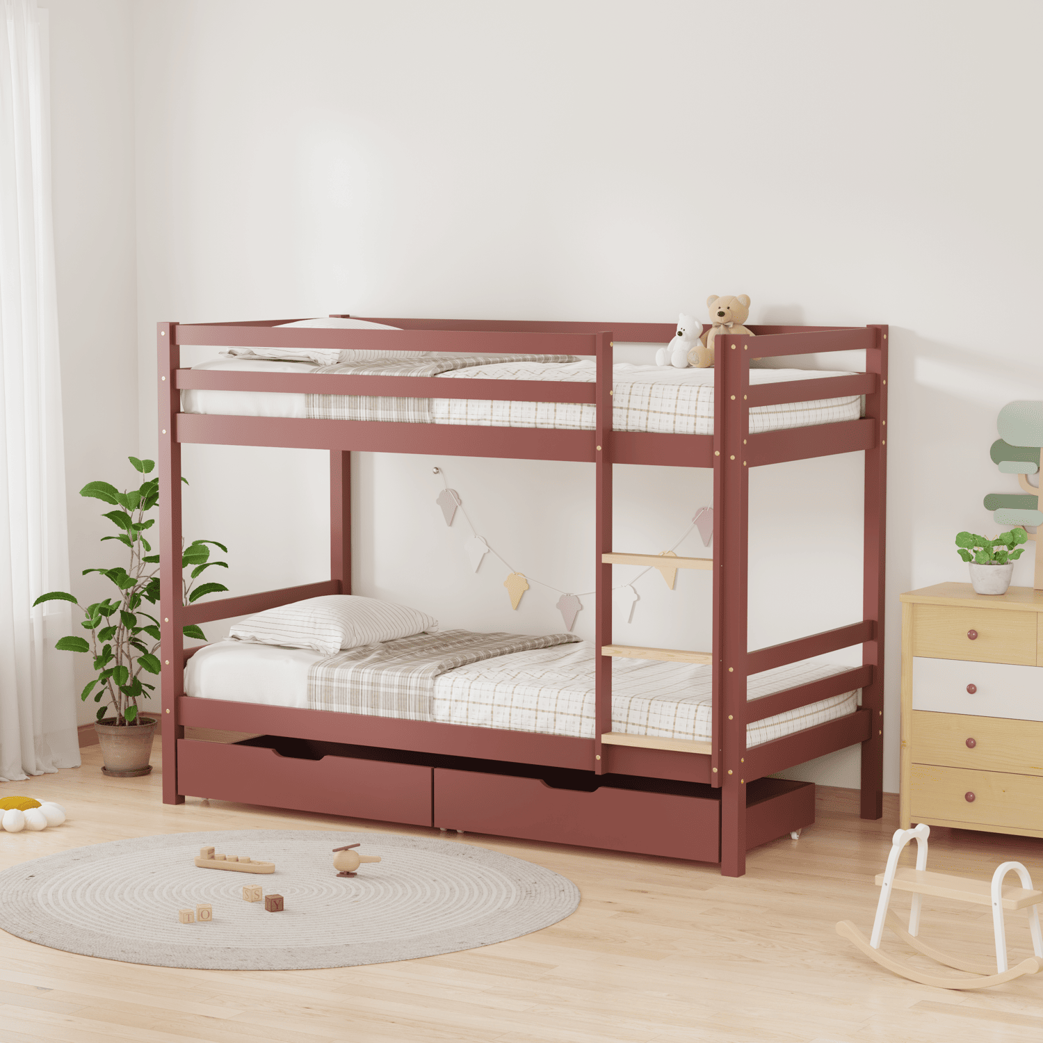 Kinderstapelbed 190x90cm terracotta met laden