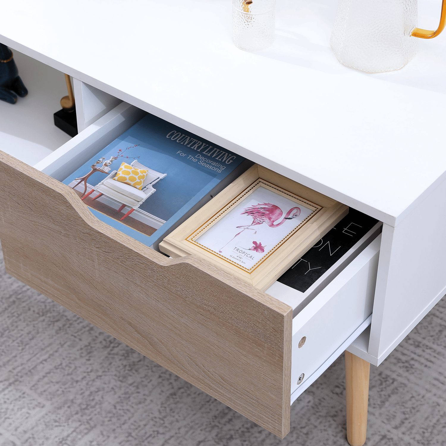 Table basse avec tiroir style scandinave blanche