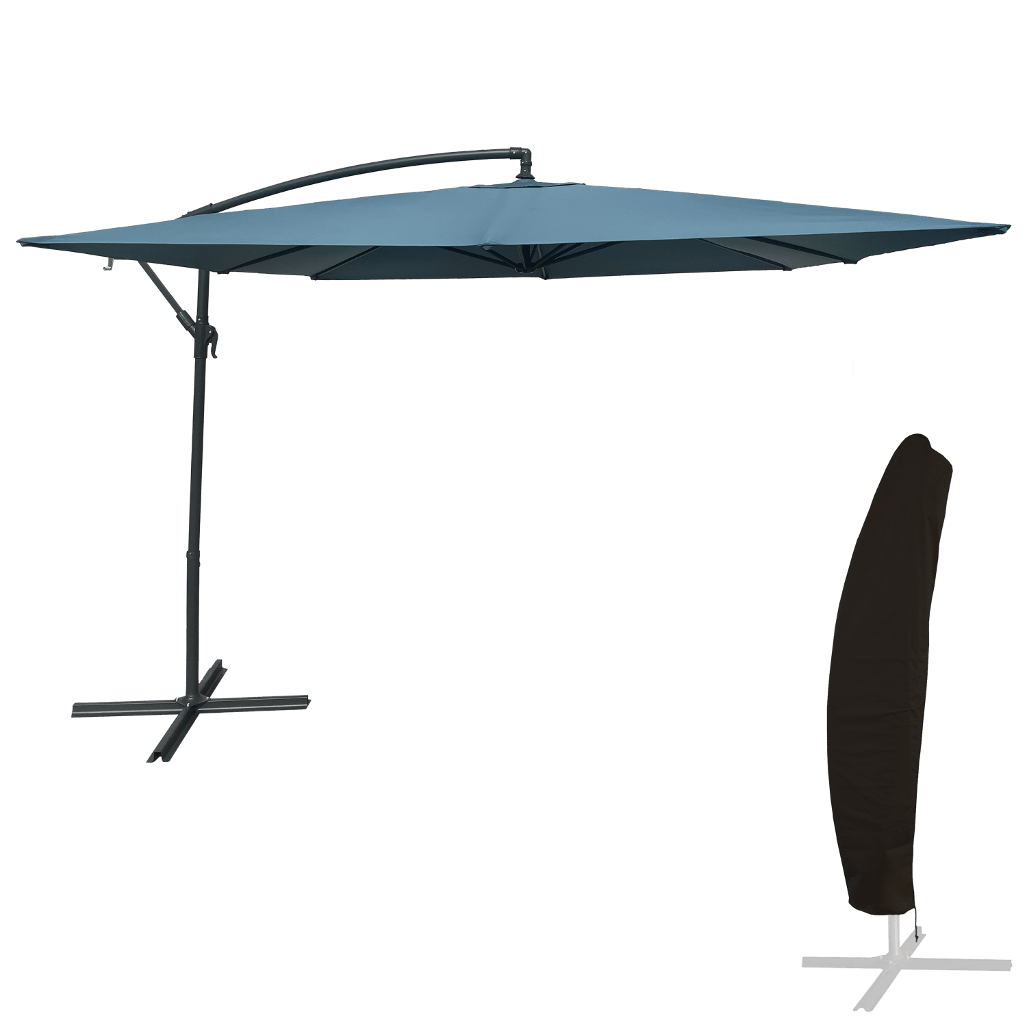 Offset guarda-chuva MOLOKAI quadrado 2,7x2,7m azul cinzento + tampa