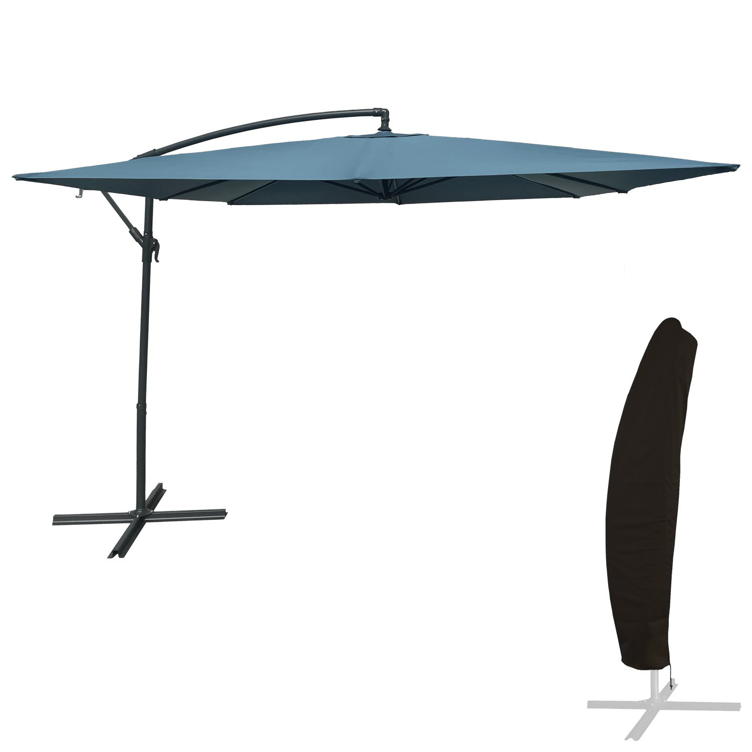 Parasol déporté MOLOKAI carré 2,7x2,7m bleu gris + housse