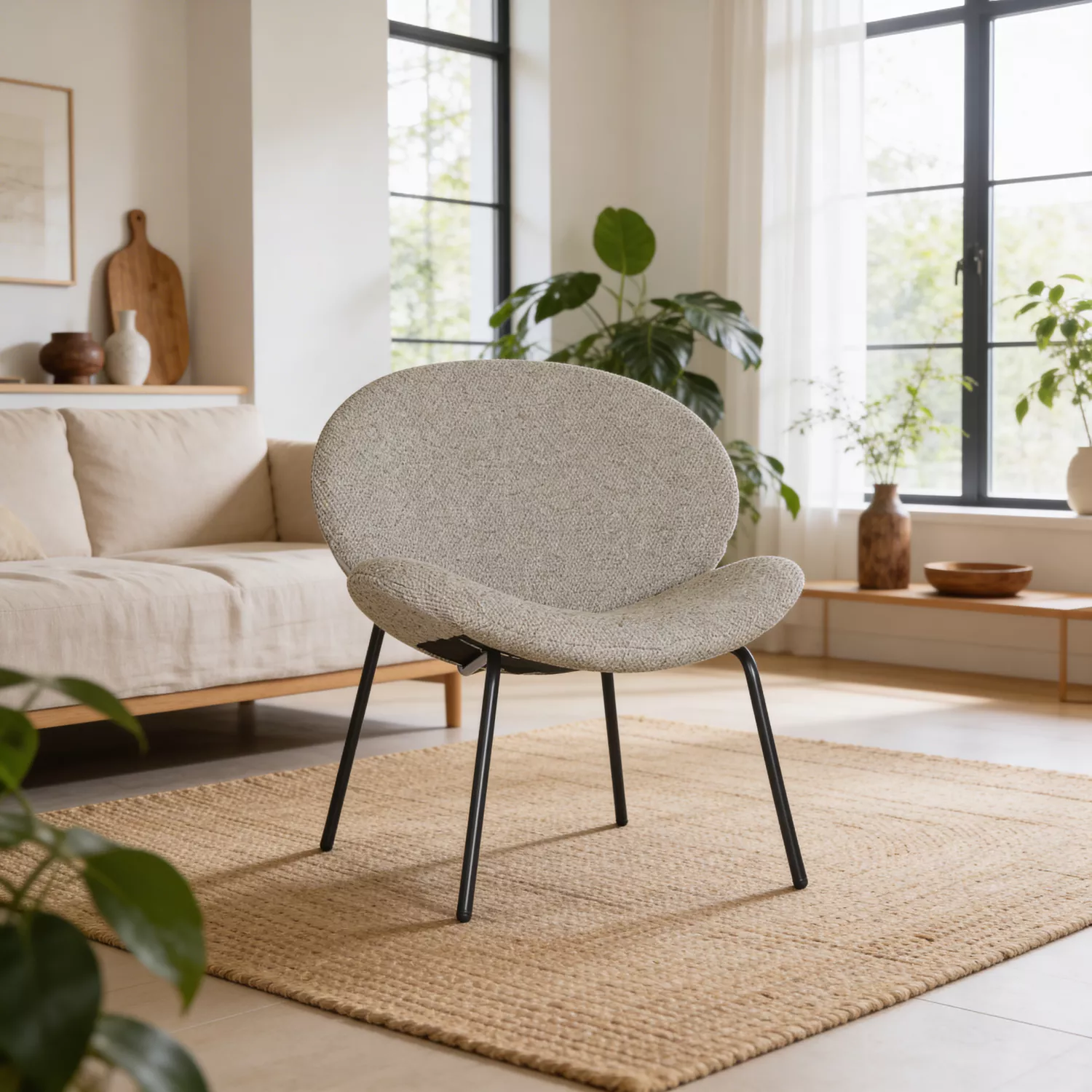 Fauteuil en tissu vert chiné SACHA