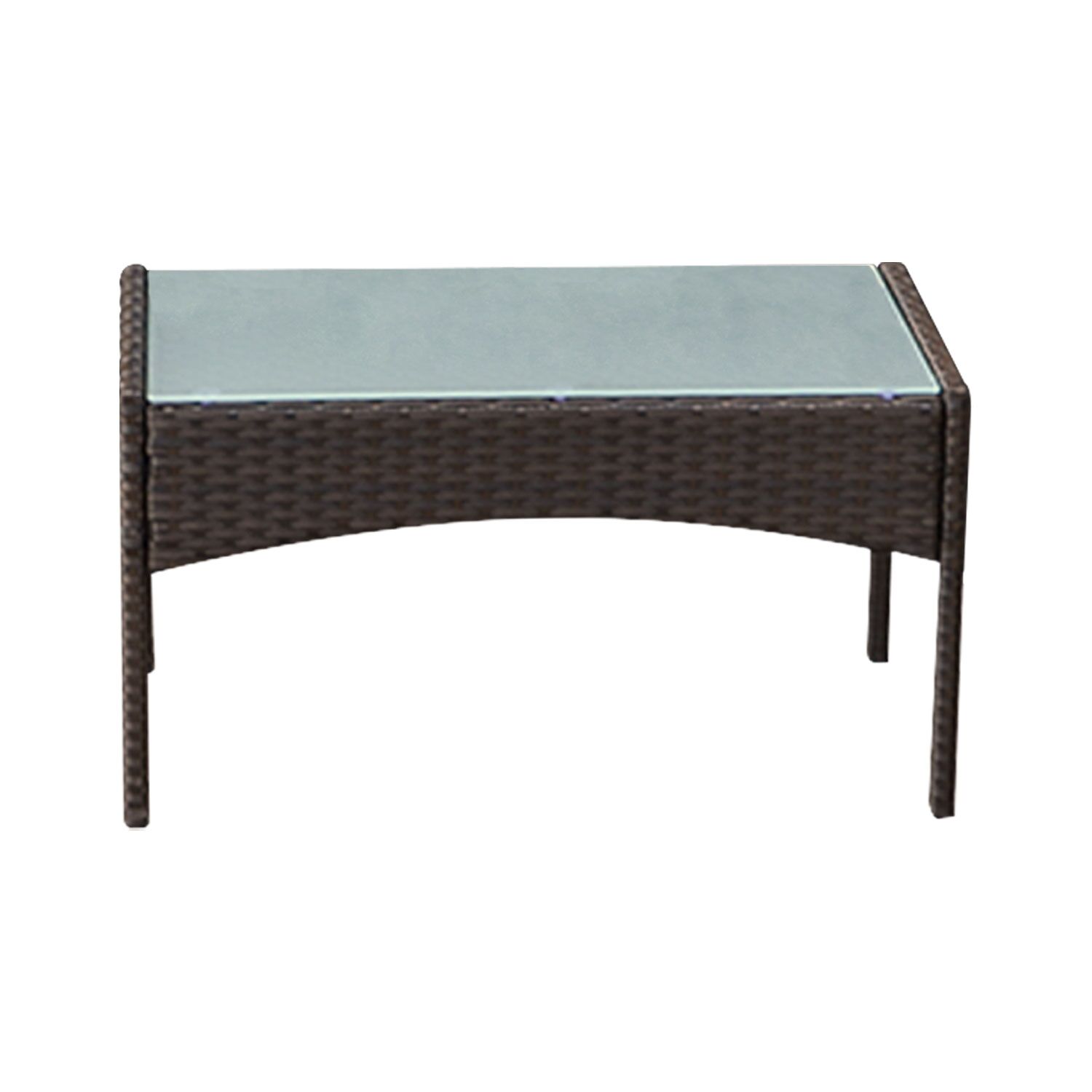 CORFOU tuinset in bruin gevlochten kunststof - 4 zitplaatsen - beige kussens