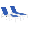 Set 2 bains de soleil et table d'appoint BARBADOS en textilène bleu - aluminium blanc