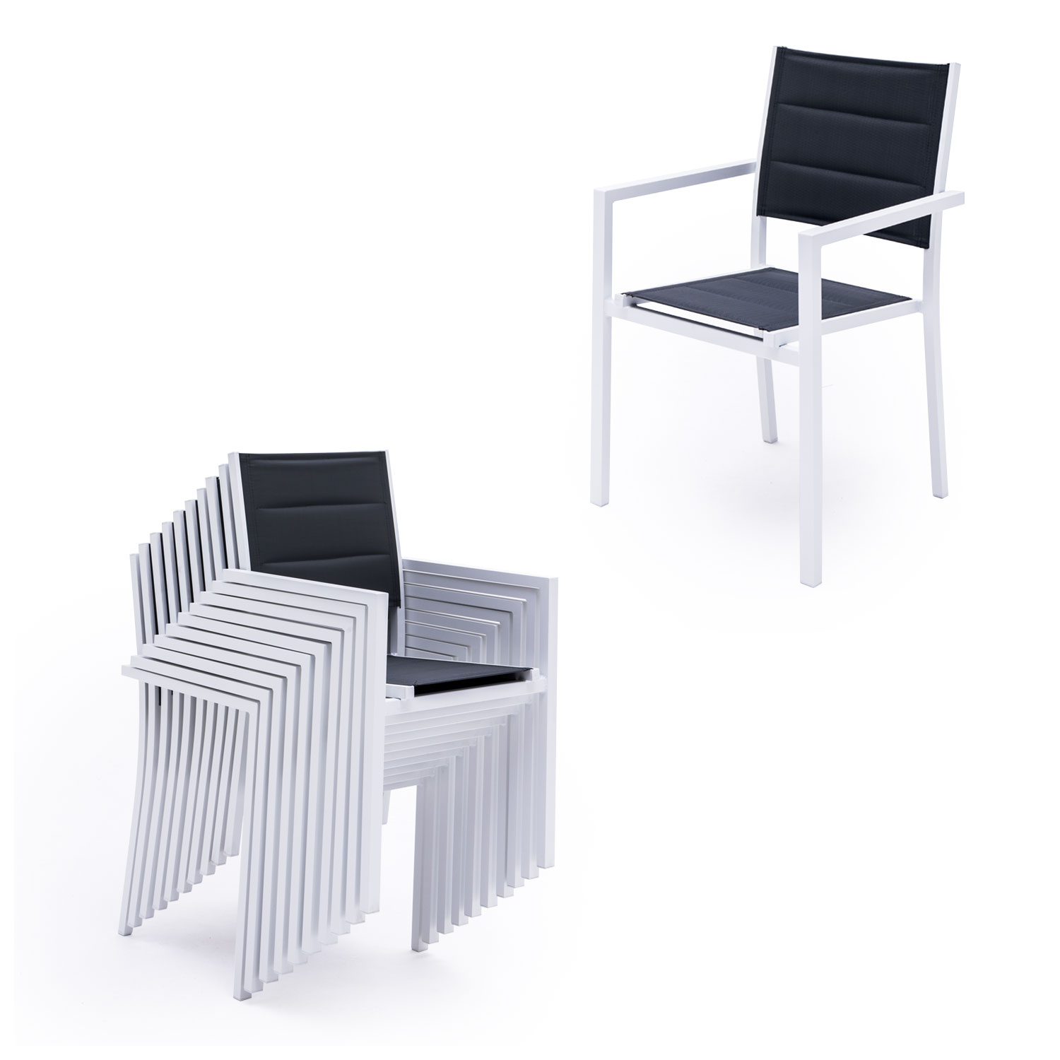 LAMPEDUSA grijs textilene verlengbare tuinset 10 zitplaatsen - wit aluminium