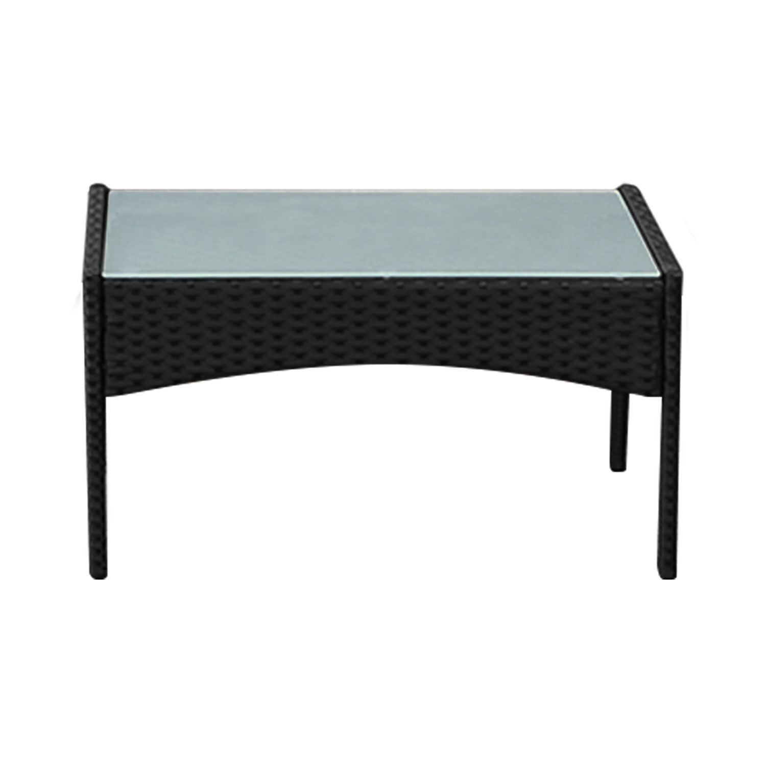 CORFOU tuinset in zwart gevlochten kunststof - 4 zitplaatsen - beige kussens