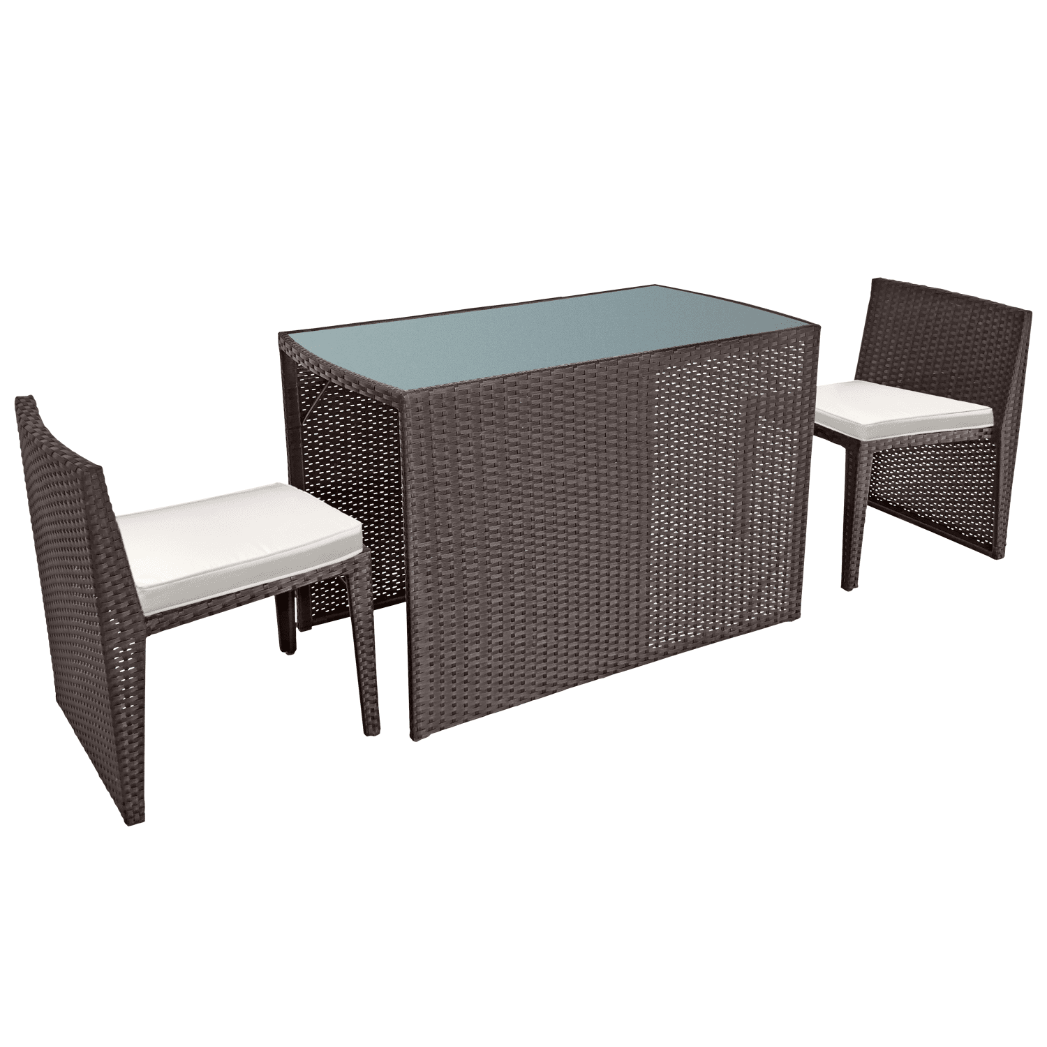 Salon de jardin encastrable SANTORIN en résine tressée marron 2 places - coussins ivoire