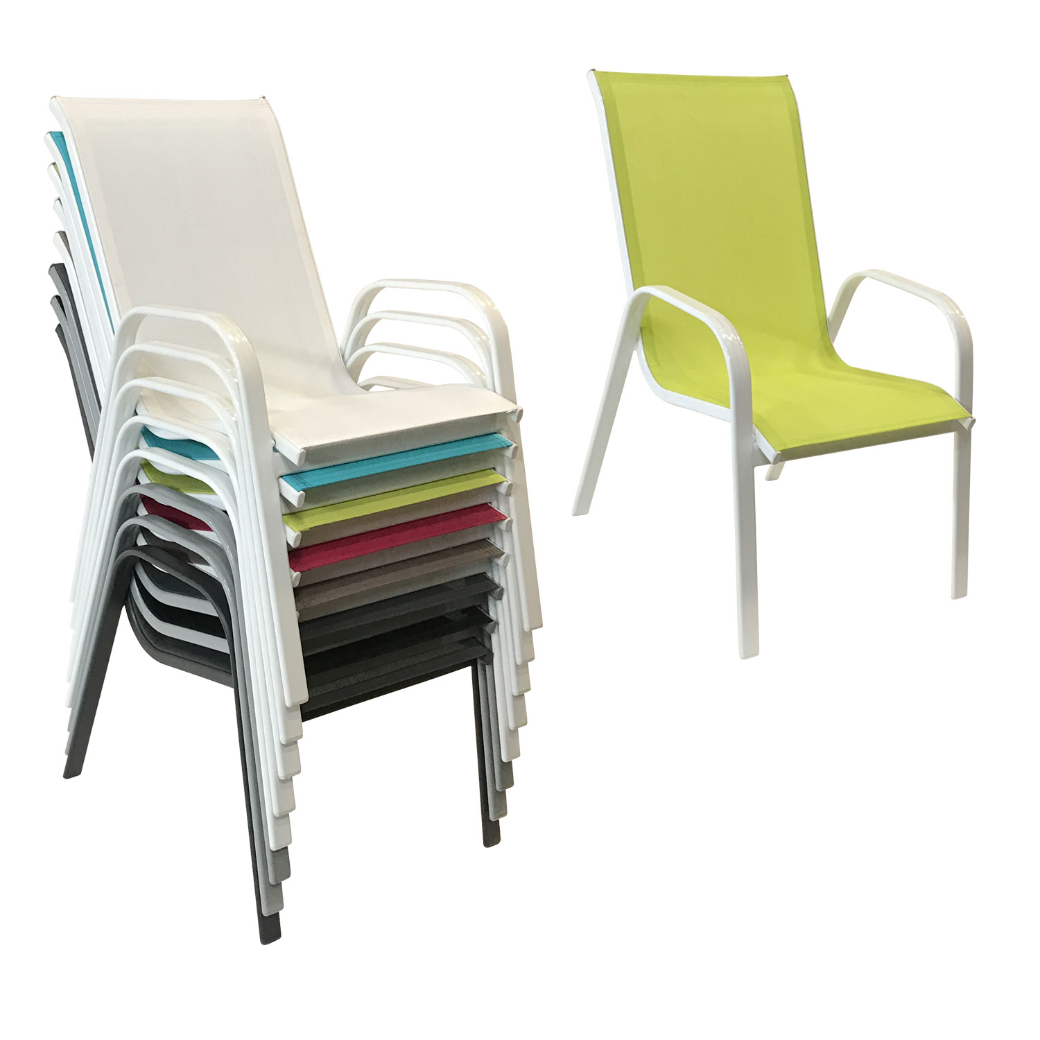 Set di 6 sedie MARBELLA in textilene verde - alluminio bianco