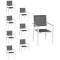 Lot de 8 chaises en aluminium blanc - textilène gris