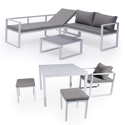Conjunto de mobiliário modular de jardim IBIZA em tecido cinzento para 7 pessoas - alumínio branco