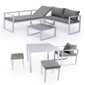 Salon de jardin modulable IBIZA en tissu gris 7 places - aluminium blanc