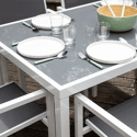 Salon de jardin BERGAMO en textilène gris 6 places - aluminium blanc