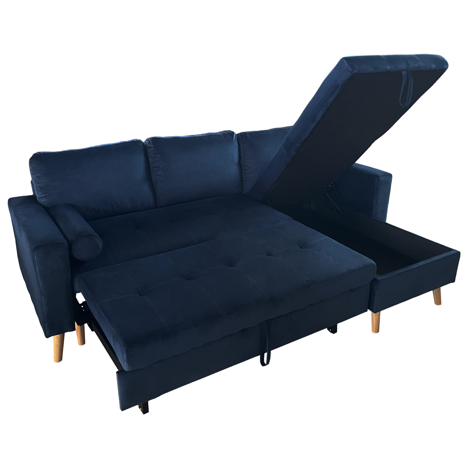 Eck-Couchgarnitur JAMES 3-Sitzer in blauem Velours