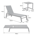 BARBADOS ligstoel en bijzettafel in taupe textilene - wit aluminium