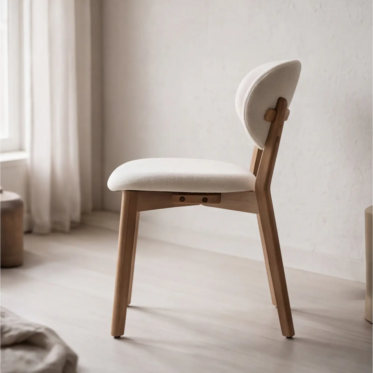 Lot de 2 chaises en bois clair et tissu boucle beige