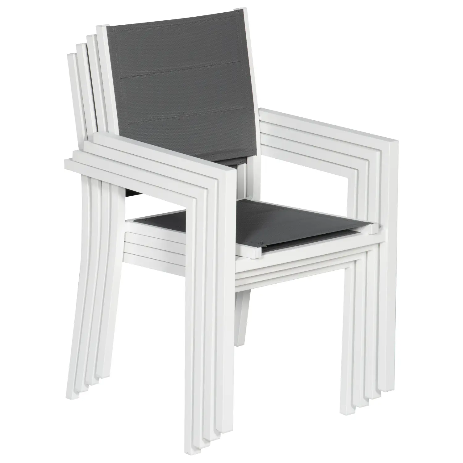 Salon de jardin extensible en textilène gris 10 places - aluminium blanc