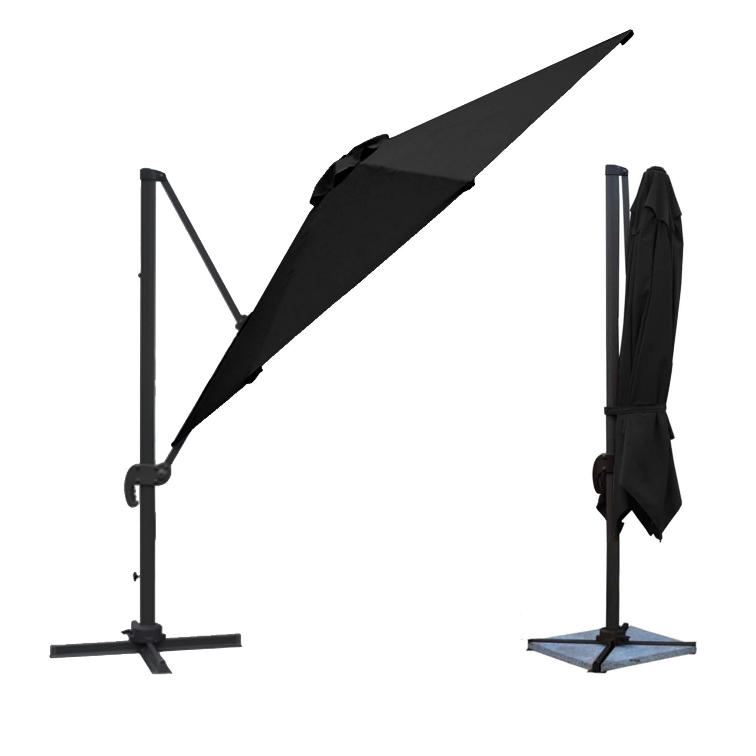 Parasol déporté MOLOKAI carré 3x3m noir