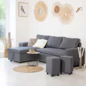 Canapé d'angle convertible TONY 3 places gris chiné