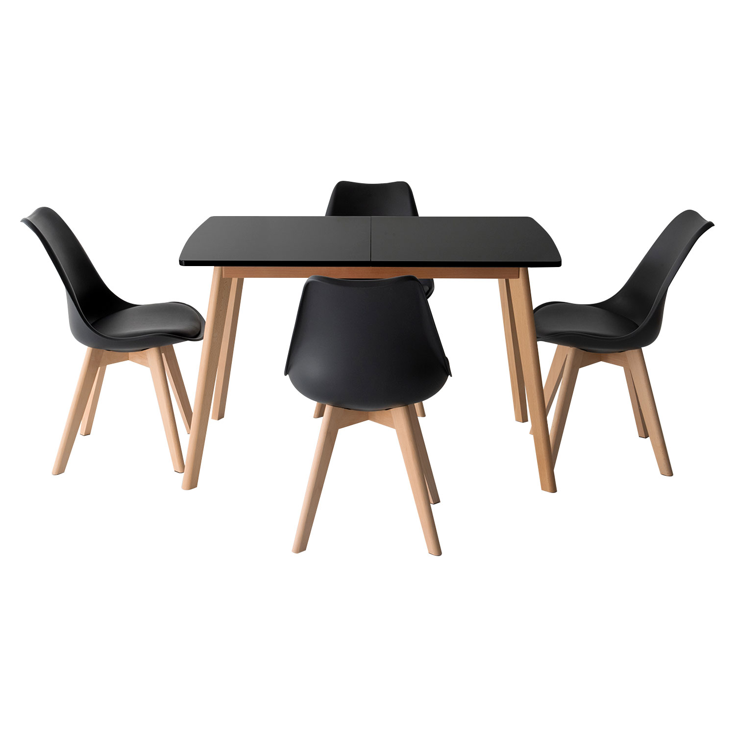 Set ausziehbarer Tisch 120/160cm HELGA und 4 Stühle NORA schwarz