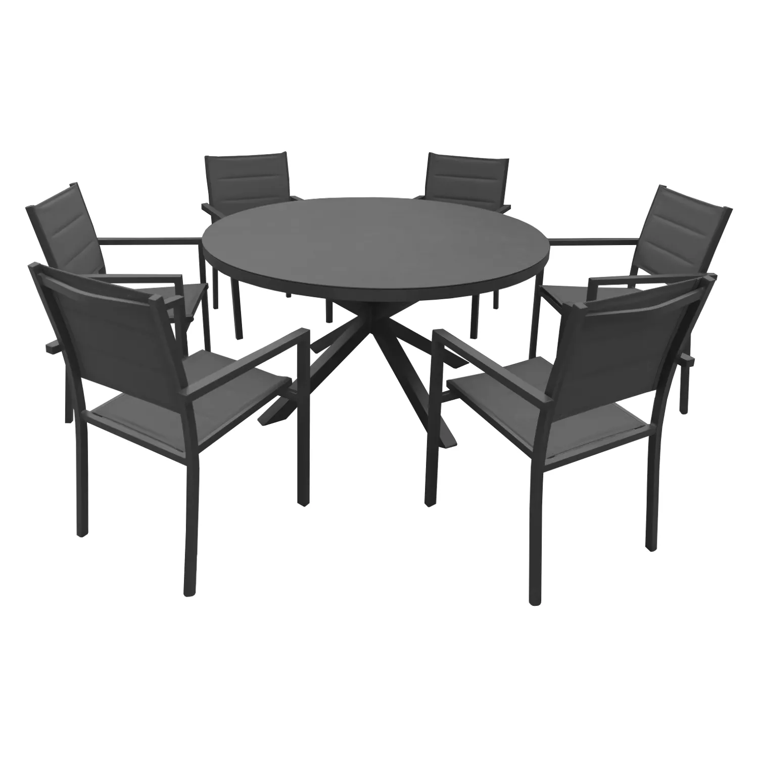 Salon de jardin GIALOVA en textilène gris 6 places - aluminium anthracite