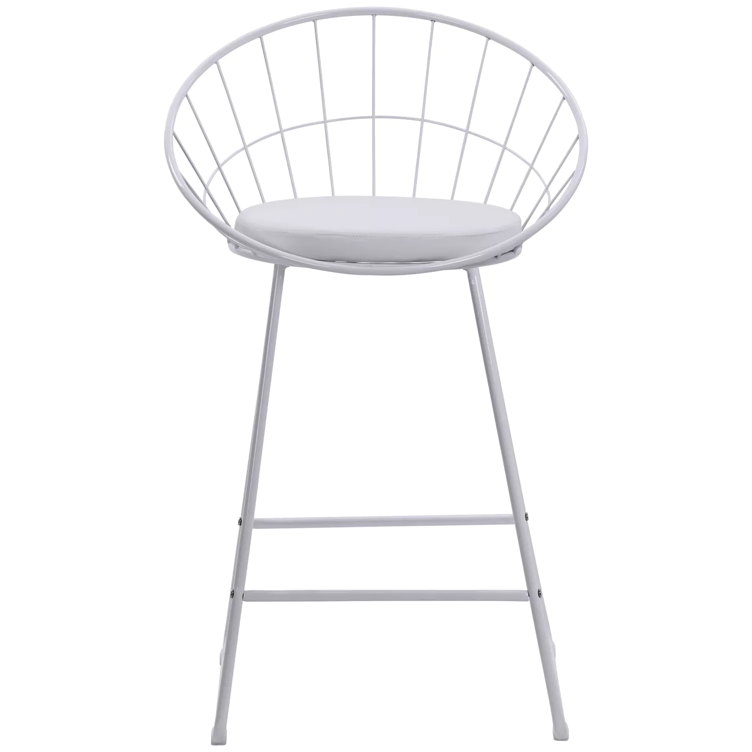 Lot de 2 tabourets de bar 65cm en métal blanc et coussin blanc ALEX