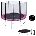 Pack Premium cama elástica 305cm reversible rosa / gris ADELAÏDE + red de seguridad + escalera + funda+ kit de anclaje