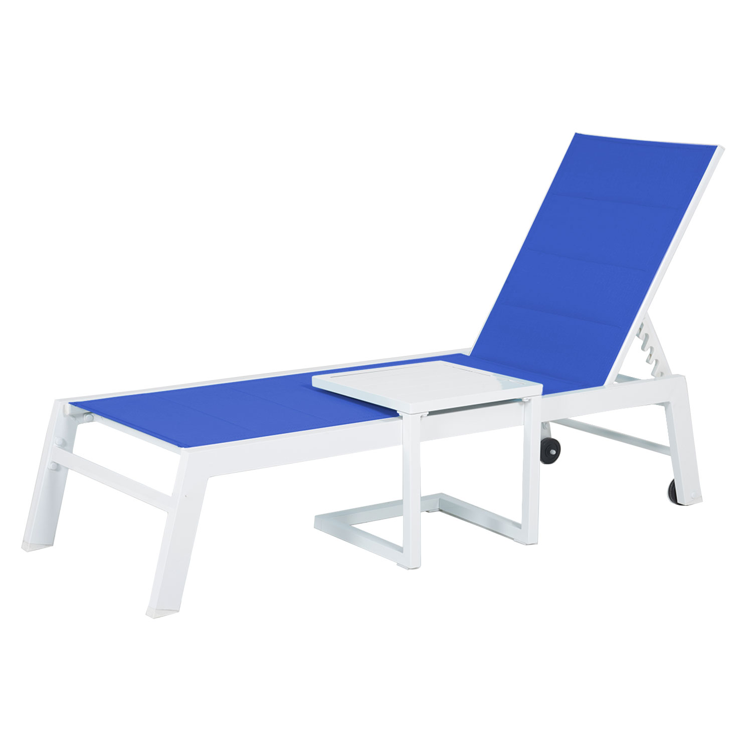 Set bain de soleil et table d'appoint BARBADOS en textilène bleu - aluminium blanc