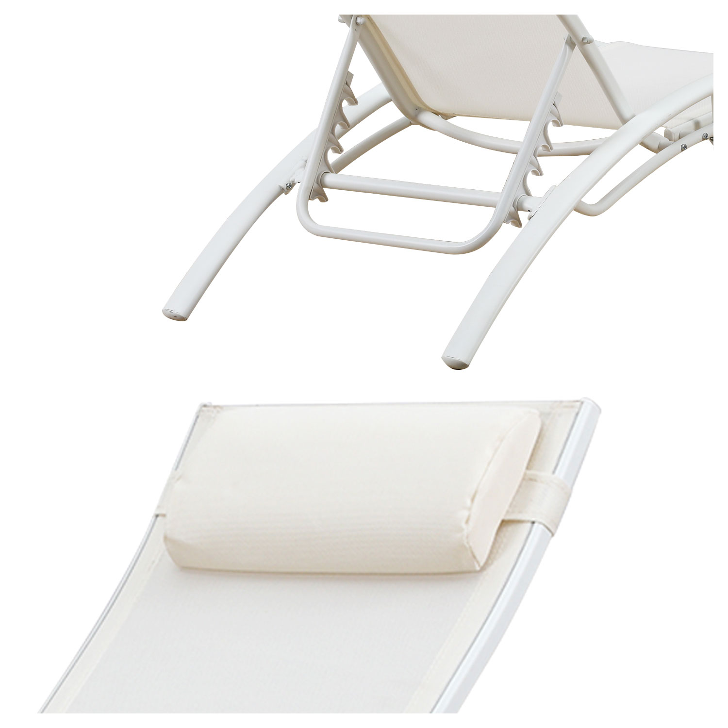 2er-Set Liegestühle GALAPAGOS aus weißem Textilene - weißes Aluminium